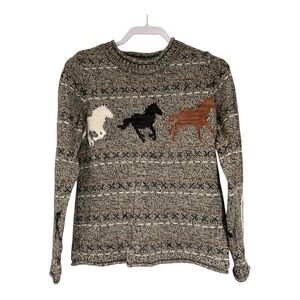 Christopher & Banks Horse Pattern Sweater - Black, Brown, Cream